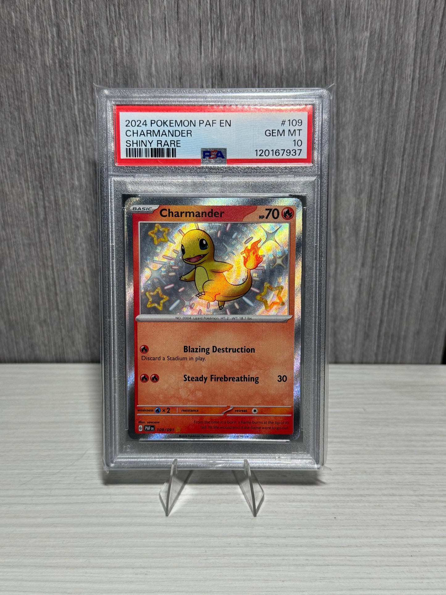 2024 Pokemon Paldean Fates Charmander Shiny Rare Holo #109 PSA 10 GEM MINT